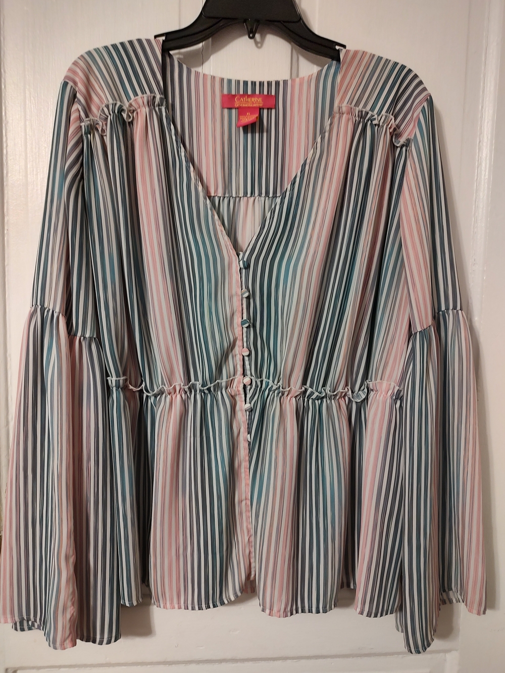 Striped Peplum Button-Front Women's Top - Pastel Multi